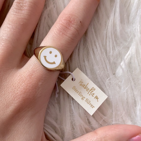 BaubleBar Jewelry - NWT 925 sterling silver gold enamel smiley face ring